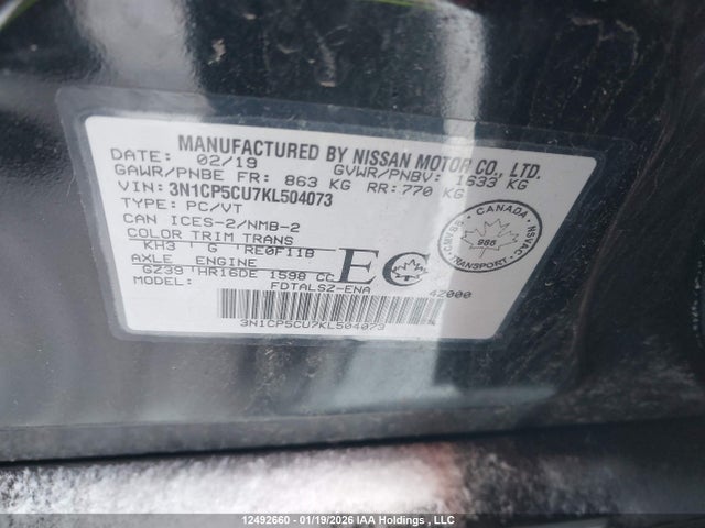 3N1CP5CU7KL504073 Nissan Kicks