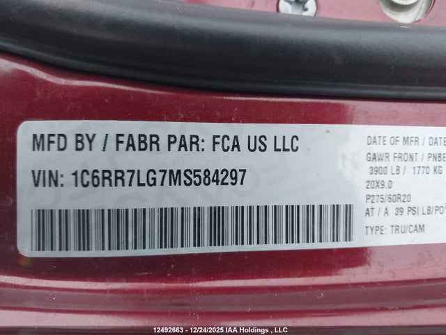 1C6RR7LG7MS584297 RAM 1500 Classic Slt