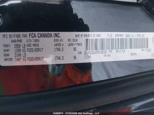 2C4RDGBGXFR736599 Dodge Grand Caravan Se/sxt