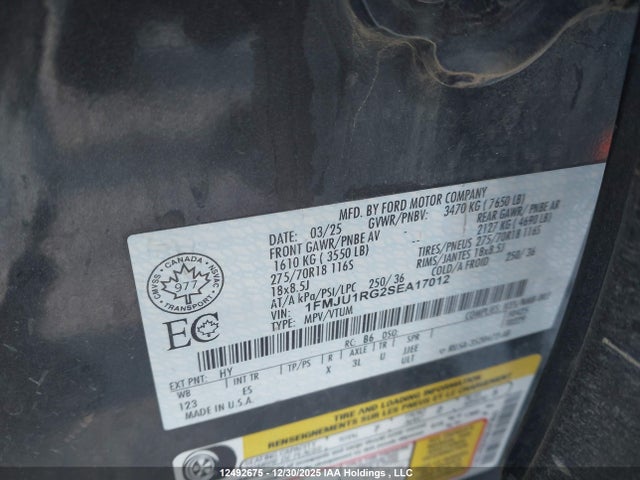2025 Ford Expedition Tremor მანქანა იყიდება აუქციონზე, vin: 1FMJU1RG2SEA17012, აუქციონის ნომერი: 12492675