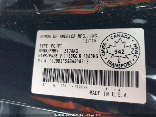 19UUB3F59GA800818 Acura TLX TECH