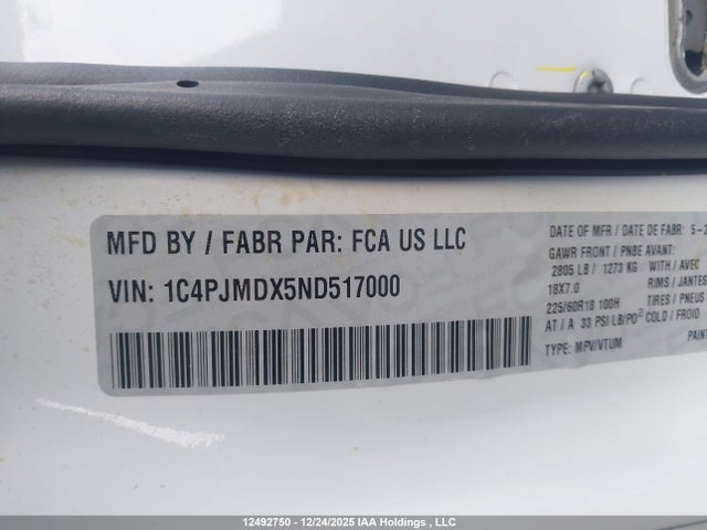 1C4PJMDX5ND517000 Jeep Cherokee Limited