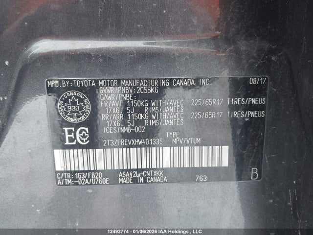 2T3ZFREVXHW401335 Toyota RAV4 LE