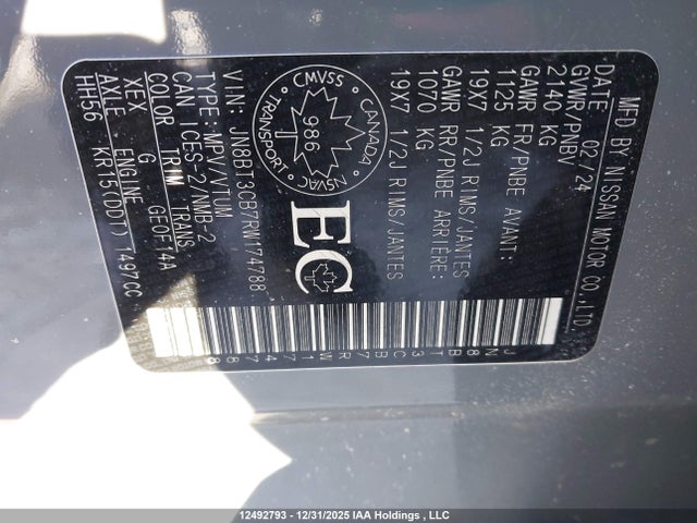 2024 Nissan Rogue Sl მანქანა იყიდება აუქციონზე, vin: JN8BT3CB7RW174788, აუქციონის ნომერი: 12492793