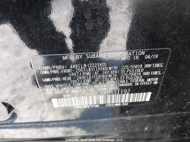 JF2SKAUCXKH531192 Subaru Forester Limited