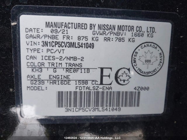 3N1CP5CV3ML541049 Nissan KICKS SV