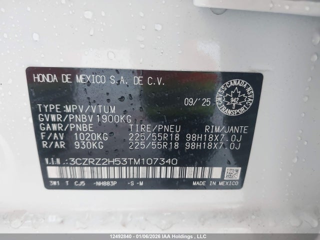 3CZRZ2H53TM107340 Honda HR-V SPORT