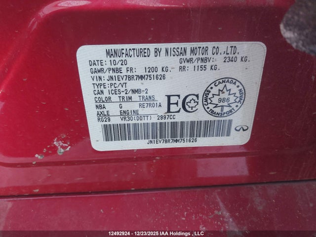 JN1EV7BR7MM751626 Infiniti Q50 Essential Tech/luxe