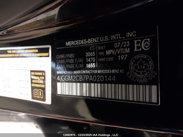 Aukcja sprzedaży 2023 Mercedes-benz Eqe 500 Suv 4matic, vin: 4JGGM2CB7PA020144, numer aukcji: 12492974