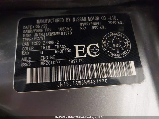 JN1BJ1AW5NW481370 Nissan Rogue Sport S