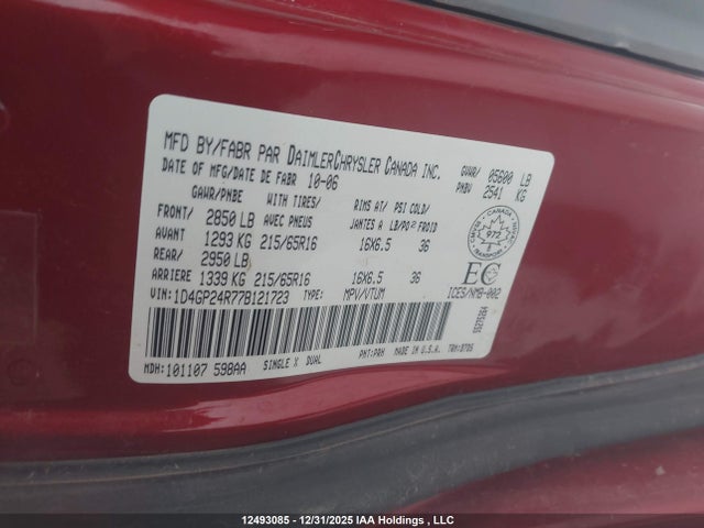 Продаж на аукціоні авто 2007 Dodge Grand Caravan, vin: 1D4GP24R77B121723, номер лоту: 12493085