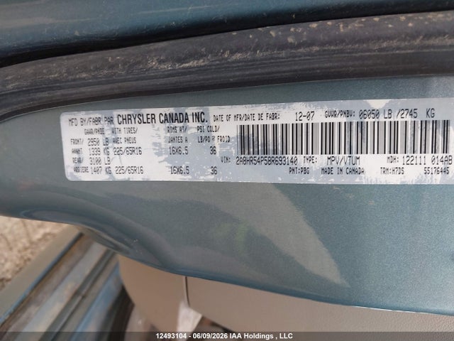 12493104 :رقم المزاد ، 2A8HR54P58R693140 vin ، 2008 Chrysler Town & Country Touring مزاد بيع