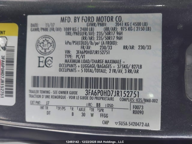 3FA6P0HD7JR152751 Ford FUSION SE