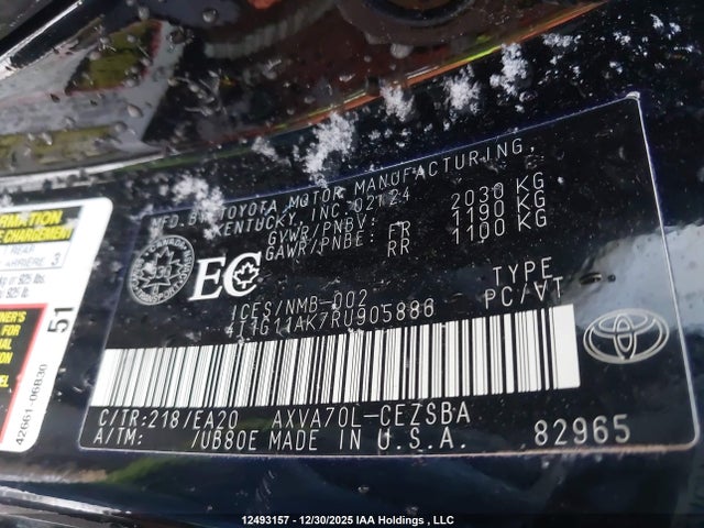Auction sale of the 2024 Toyota Camry Se Night Shade/se, vin: 4T1G11AK7RU905886, lot number: 12493157