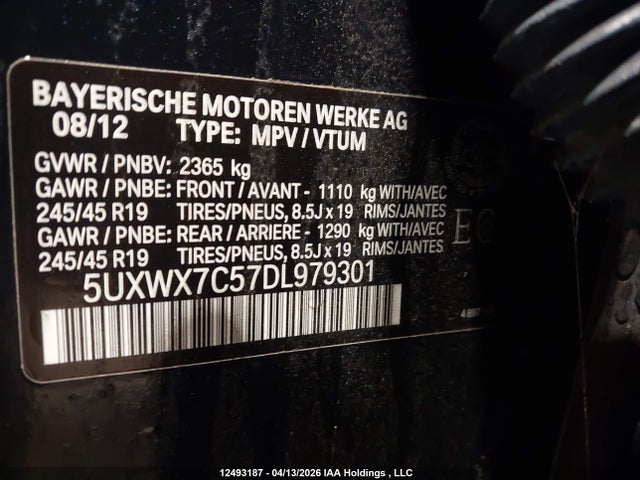 Aukcja sprzedaży 2013 Bmw X3 Xdrive35i, vin: 5UXWX7C57DL979301, numer aukcji: 12493187
