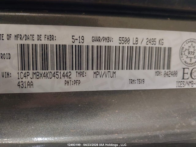 1C4PJMBX4KD451442 Jeep Cherokee Trailhawk