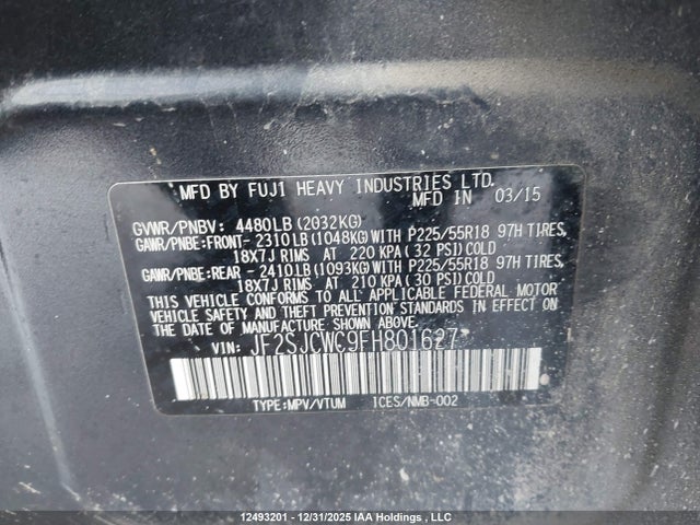 Aukcja sprzedaży 2015 Subaru Forester 2.5i Limited Package, vin: JF2SJCWC9FH801627, numer aukcji: 12493201