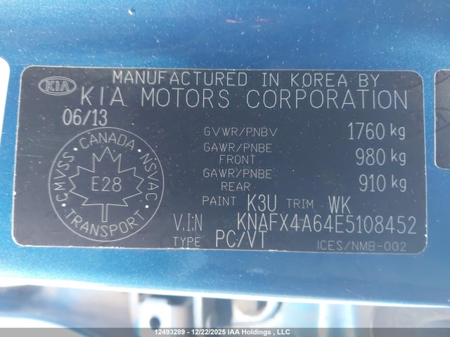Auction sale of the 2014 Kia Forte 1.8l Lx/1.8l Lx+/1.8l Se, vin: KNAFX4A64E5108452, lot number: 12493289