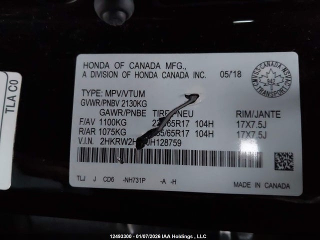 2HKRW2H23JH128759 Honda CR-V LX
