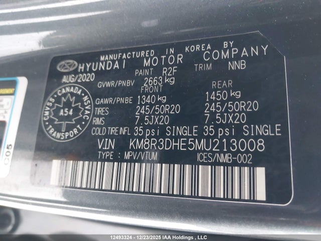 Auction sale of the 2021 Hyundai Palisade Sel, vin: KM8R3DHE5MU213008, lot number: 12493324