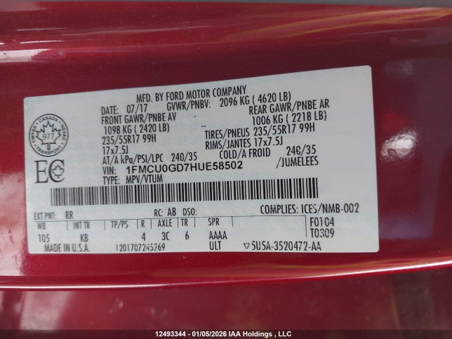 1FMCU0GD7HUE58502 Ford ESCAPE SE