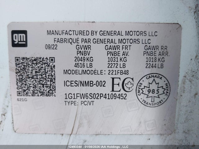1G1FW6S02P4109452 Chevrolet Bolt Ev 1lt