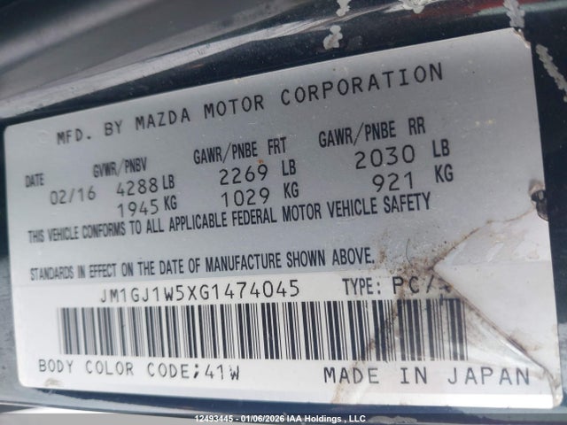 JM1GJ1W5XG1474045 Mazda Mazda6 Gt