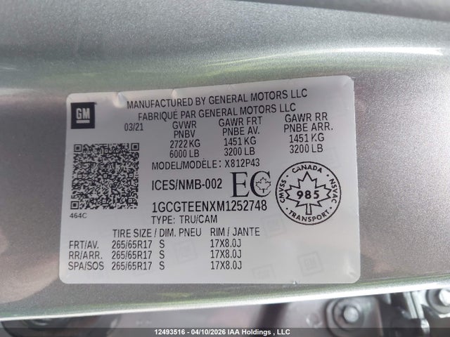 1GCGTEENXM1252748 Chevrolet Colorado Zr2