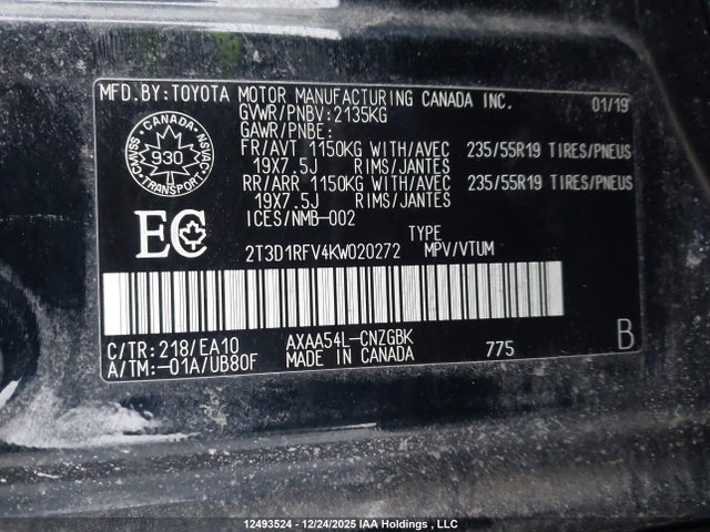 2T3D1RFV4KW020272 Toyota Rav4 Limited