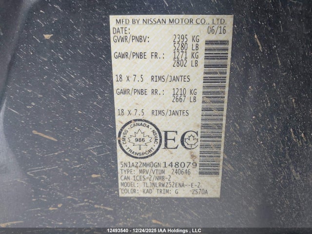 5N1AZ2MH0GN148079 Nissan Murano Platinum/sl/sv