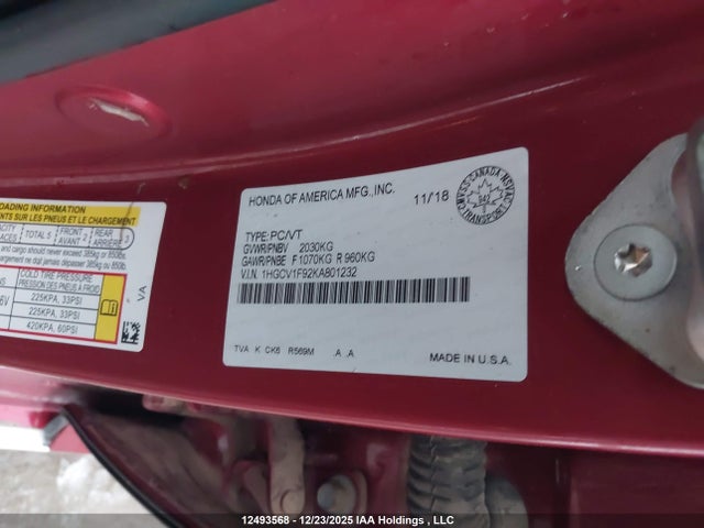 1HGCV1F92KA801232 Honda Accord Touring 1.5t