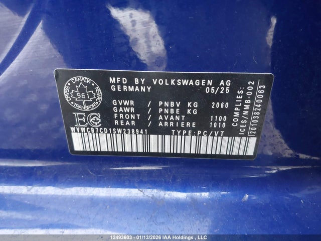 12493603 :رقم المزاد ، WVWCB7CD1SW238941 vin ، 2025 Volkswagen Golf R مزاد بيع