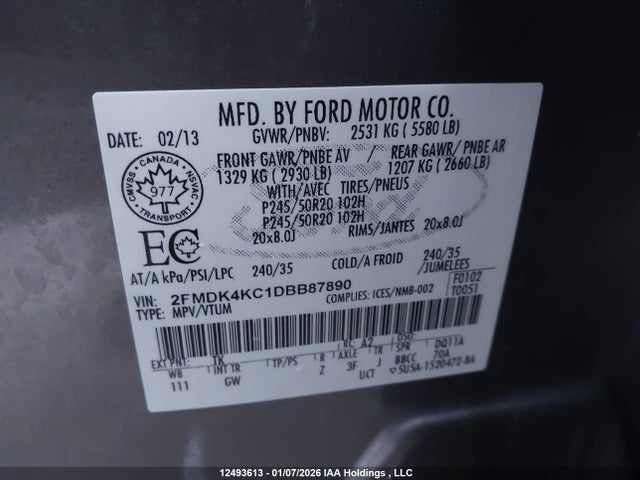 Aukcja sprzedaży 2013 Ford Edge Limited, vin: 2FMDK4KC1DBB87890, numer aukcji: 12493613
