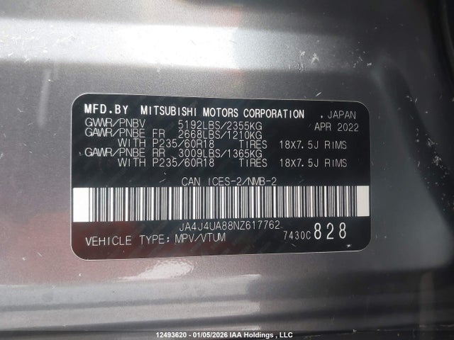 JA4J4UA88NZ617762 Mitsubishi Outlander