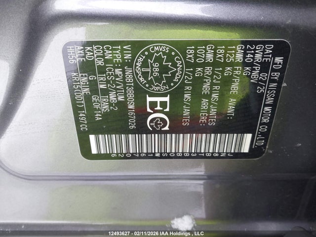 Продажа на аукционе авто 2025 Nissan Rogue Sv/rc, vin: JN8BT3BB0SW167026, номер лота: 12493627