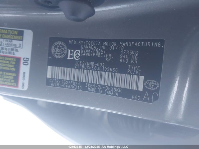 Продажа на аукционе авто 2018 Toyota Corolla L/le/xle/se/xse, vin: 2T1BURHE6JC105666, номер лота: 12493645