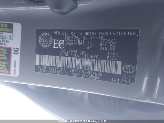 Продажа на аукционе авто 2018 Toyota Corolla L/le/xle/se/xse, vin: 2T1BURHE6JC105666, номер лота: 12493645