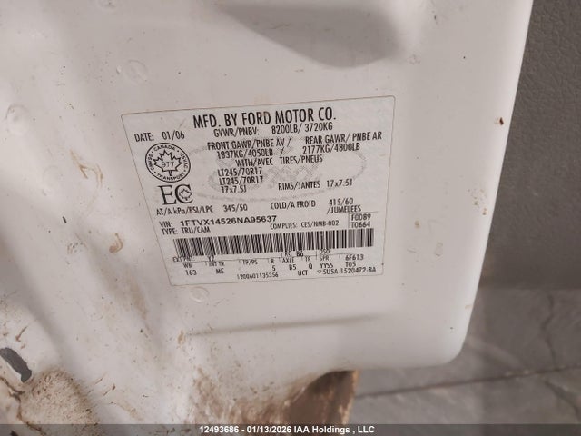 Продажа на аукционе авто 2006 Ford F150, vin: 1FTVX14526NA95637, номер лота: 12493686