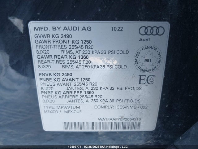 WA1FAAFY5P2054316 Audi Q5 Prestige 45