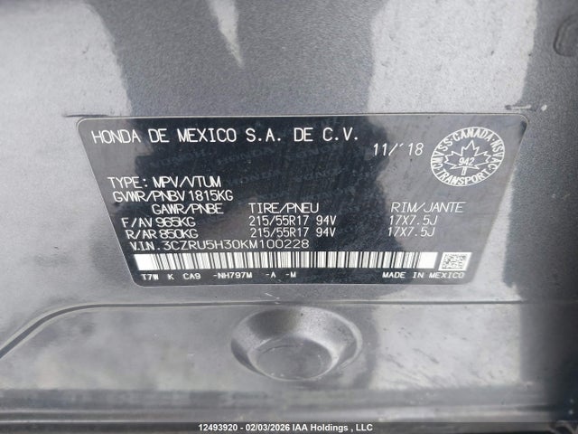 3CZRU5H30KM100228 Honda HR-V LX