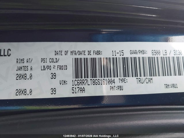 Продажа на аукционе авто 2016 Ram 1500 Slt, vin: 1C6RR7LT8GS161004, номер лота: 12493942