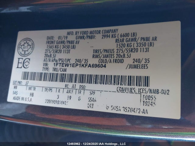 Ford F-150 Lariat 2019 1FTEW1EP1KFA69604 Image 9
