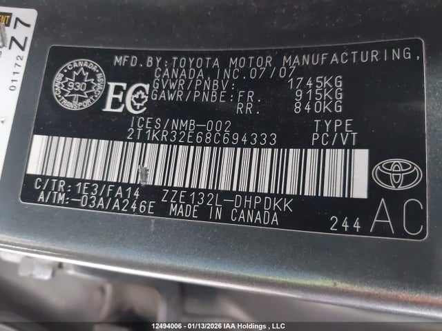 Aukcja sprzedaży 2008 Toyota Matrix Wagon, vin: 2T1KR32E68C694333, numer aukcji: 12494006