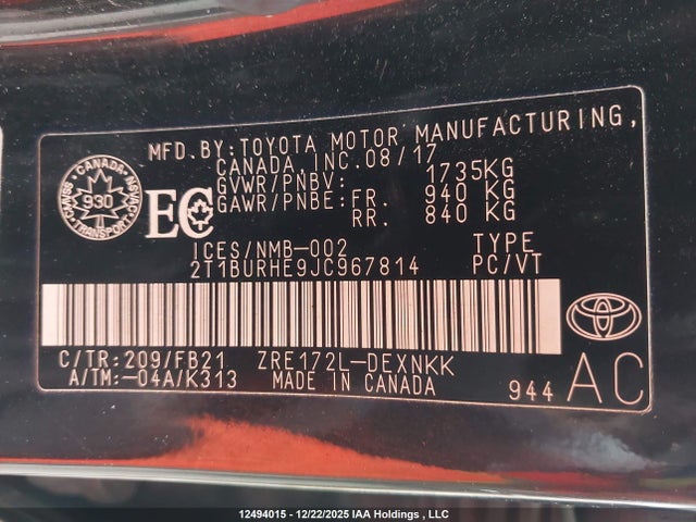 2T1BURHE9JC967814 Toyota Corolla L/le/xle/se/xse