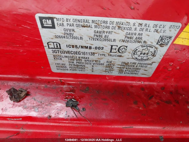 Aukcja sprzedaży 2014 Gmc Sierra K1500 Slt, vin: 3GTU2VEC0EG161138, numer aukcji: 12494041