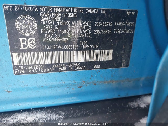 12494098 :رقم المزاد ، 2T3J1RFV4LC063189 vin ، 2020 Toyota Rav4 Adventure/trd Off Road مزاد بيع