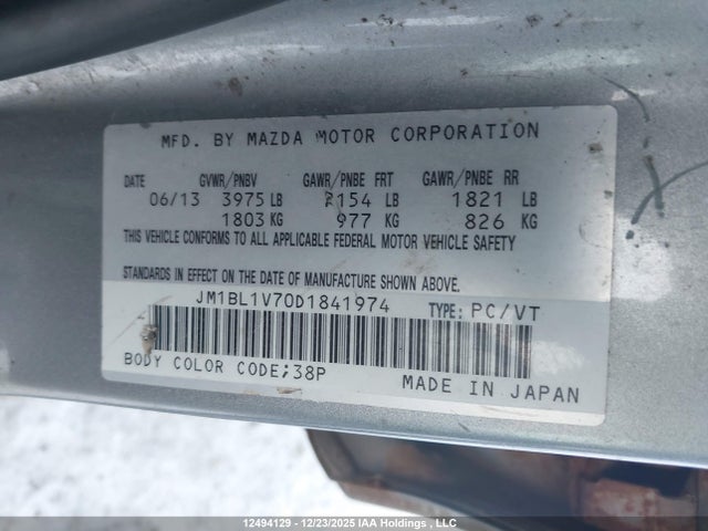 12494129 :رقم المزاد ، JM1BL1V70D1841974 vin ، 2013 Mazda Mazda3 Gs-sky مزاد بيع