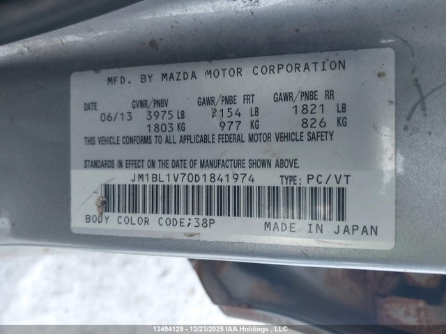 12494129 :رقم المزاد ، JM1BL1V70D1841974 vin ، 2013 Mazda Mazda3 Gs-sky مزاد بيع