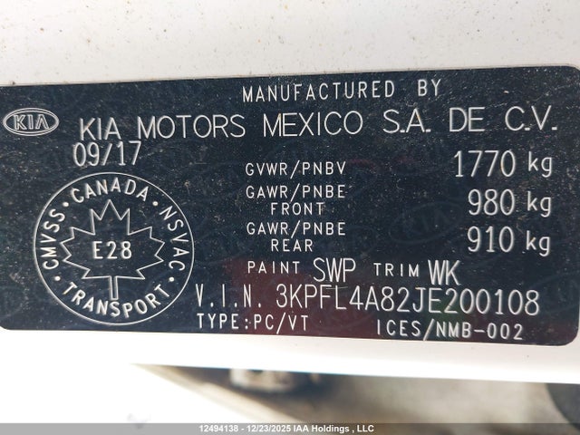 3KPFL4A82JE200108 KIA Forte Ex/ex Luxury/ex+