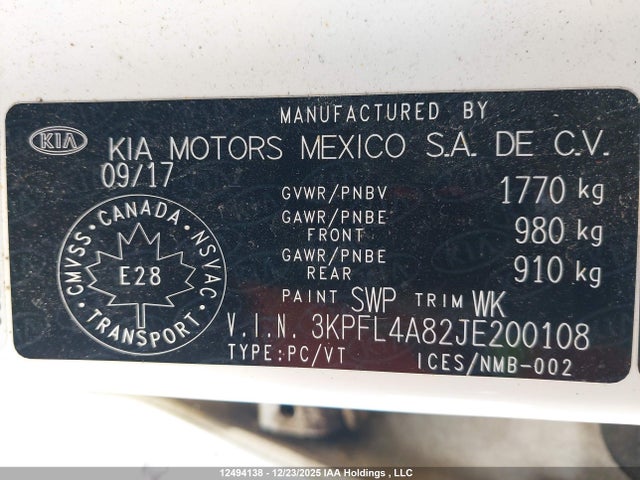 3KPFL4A82JE200108 KIA Forte Ex/ex Luxury/ex+